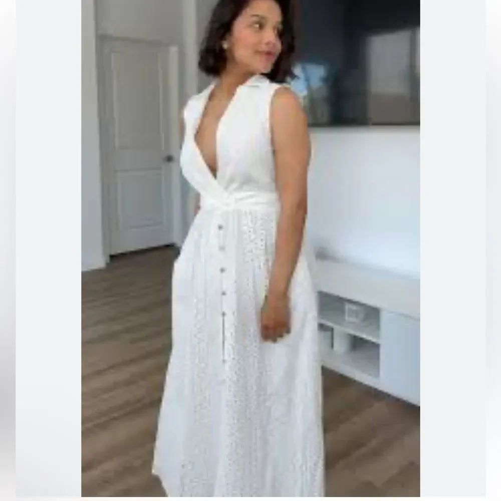 NWT Zara White openwork Eyelet Embroidered Midi Dress - Picture 3 of 9